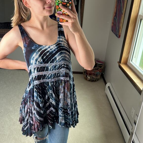 Free People Tops - Free People: Custom Tie Dye Flowy Lace Tank Top